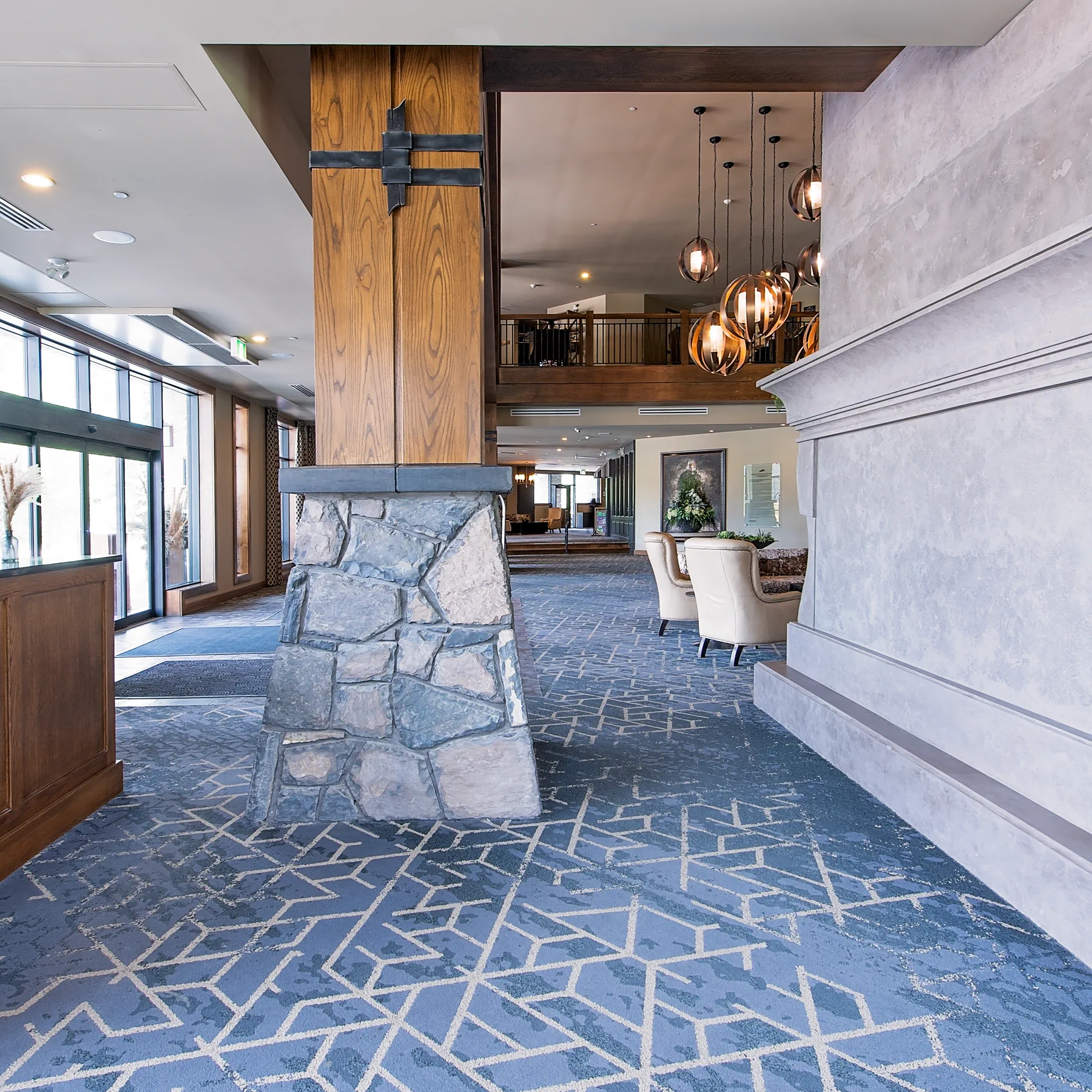 Stone and timber interior at The Malcolm Hotel